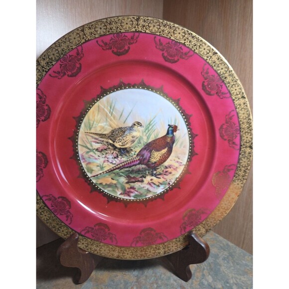 Schumann Arzberg Bavaria Germany Pheasant Cabinet Plate Red with Gold Trim - Picture 2 of 9